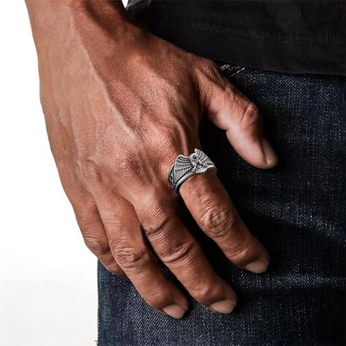 925 Sterling Silver Flying Hawk Eagle Personalized Name Ring Men's Animal Wing Viking Eagle Totem Rings Vintage Pinky Thumb punk Ring for Dad Father Husband Eagle Lover,Customized name Size 6-144