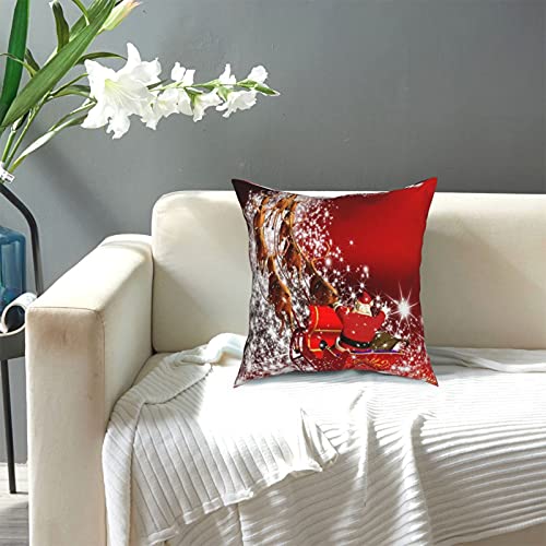 Santa Claus Christmas Throw Pillow Covers With Reindeer Sleigh Flying Decorative Cushion Cover Pillow Cases For Home Car Sofa Bedroom Livingroom 18 X 18 Inch #TOP5