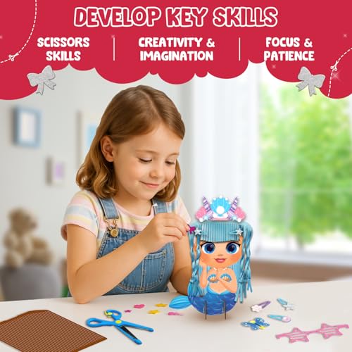 Image of Smartivity Snip 'N' Style Hair Styling Craft Kit for Kids | DIY Scissor Skills & Creativity Activity Set | Includes Princess, Mermaid & Unicorn Figures | STEM Art & Craft Toy for Girls Ages 4-8 Years