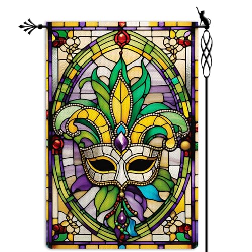 Jauageon Mardi Gras Garden Flag Masquerade Mask Fleur de Lis Garden Flag New Orleans Party Vertical Double Sided Rustic Farmland Burlap Yard Lawn Outdoor Decor 12.5x18'