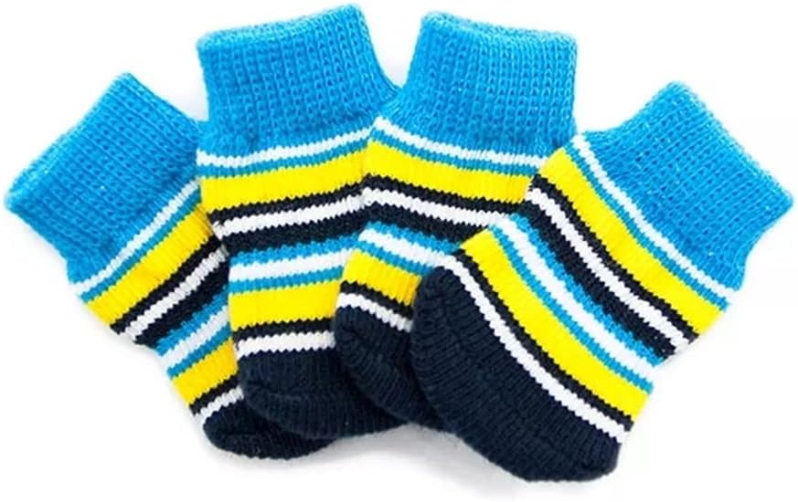 Pet Christmas Accessories Pet Antiskid Socks Yellow Blue/Brown Black/Pink Blue Stripe Dog Cats Paw Protective Cover (B M Code)