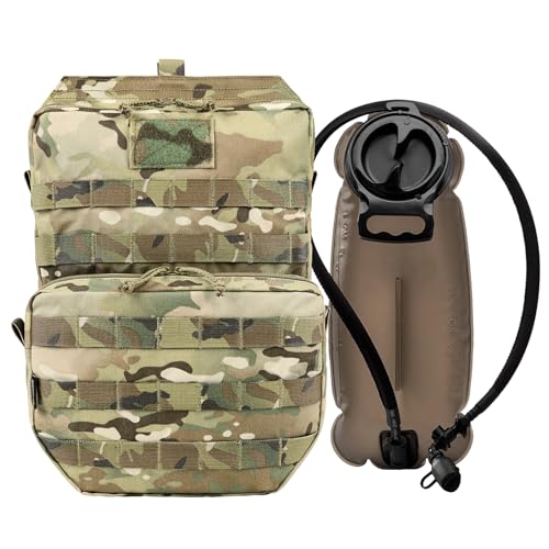 VOTAGOO GEAR Tactical Molle Hydration Pack with 3L Inner Bladder - Lightweight Water Reservoir Bag for Molle Vest Backpack, for Hiking, Hunting (Multicam)