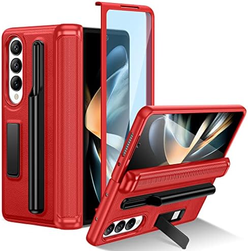 HWeggo for Samsung Galaxy Z Fold 4 Case with Kickstand,Samsung Z Fold 4 Case with Front Screen Protector,Hard PC Shockproof Anti-Scratch Hinge Coverage Protective Cover(Black)