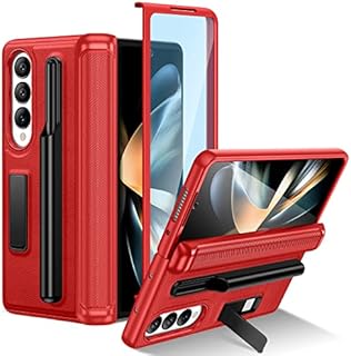 HWeggo for Samsung Galaxy Z Fold 4 Case with Kickstand,Samsung Z Fold 4 Case with Front Screen Protector,Hard PC Shockproof Anti-Scratch Hinge Coverage Protective Cover(Black)