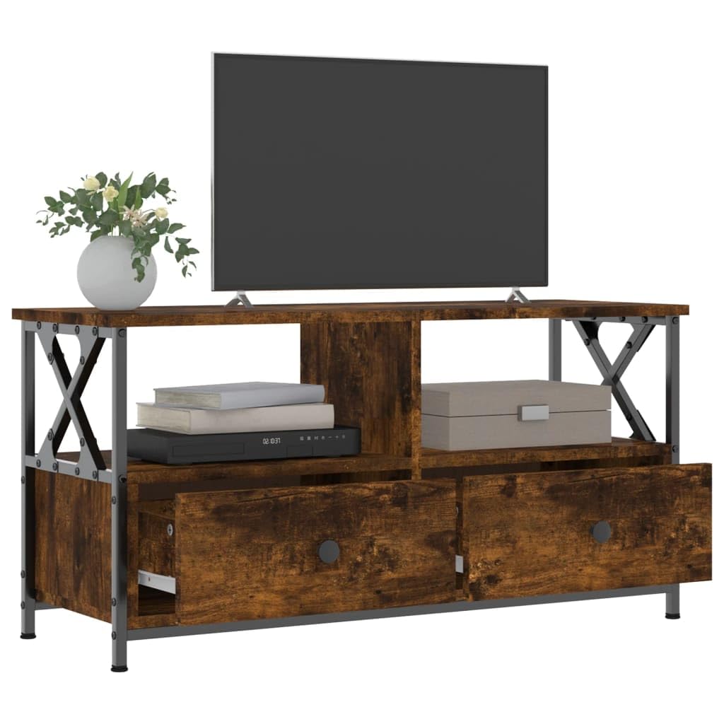 Szafka pod telewizor dąb Sonoma 90 x 33 x 45 cm, materiał drewnopochodny i żelazo, styl industrialny, 2 szuflady, do salonu, sypialni