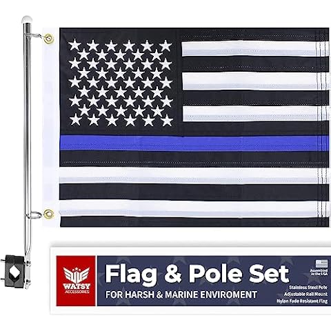 WATSY - Boat Flag Pole Kit 12x18 Inch Boat Flag Holder With Clips Embroidered Marine Cabin Kit Bike Flag & Golf Cart Flag (Police Kit 12x18 Inch) Cover
