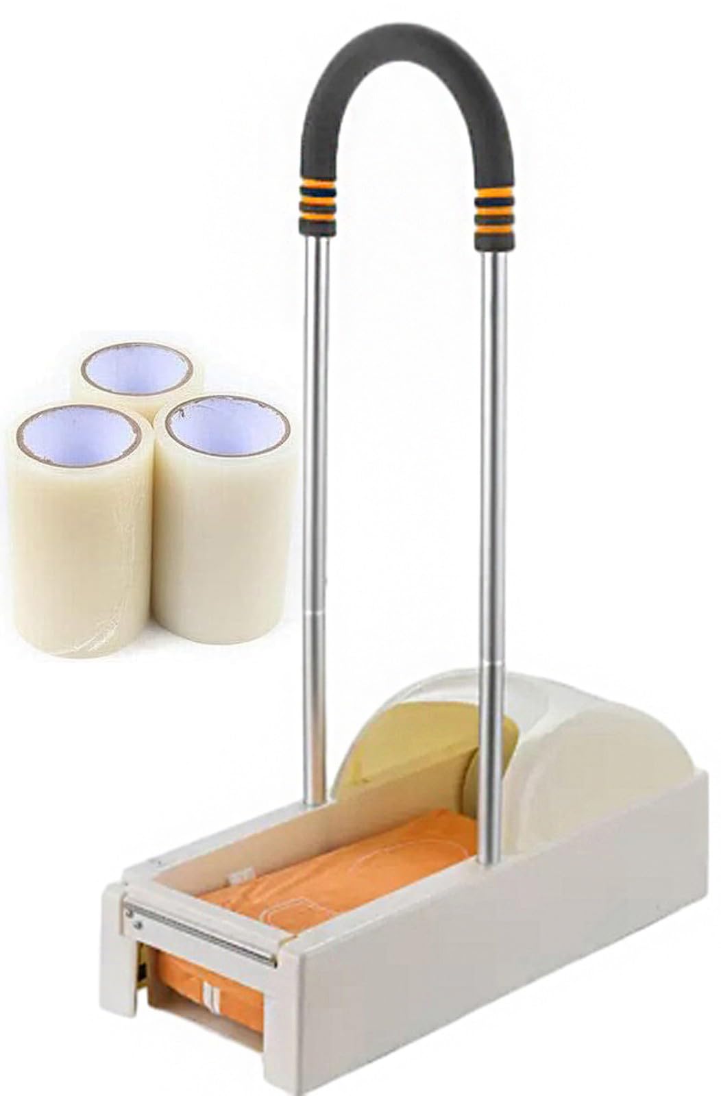 Dispensador AutomáTico de Cubrezapatos con Pedal y 3 Rollos de PelíCula - Dispensador PortáTil Para Hogar y Oficina - MáQuina de PelíCula Desechable para Calzado