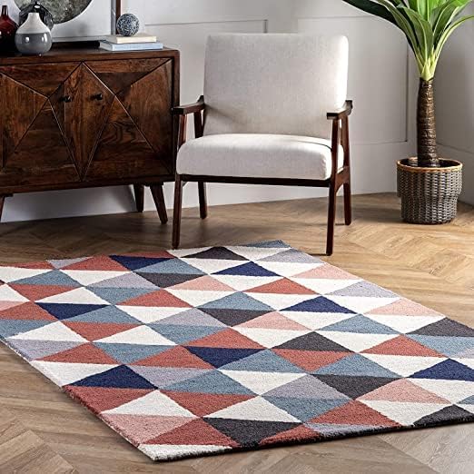 Image of Hand Tufted Wool Carpets Anti Shedding Rug Modern Carpets for Living Room Size 6x8 Feet