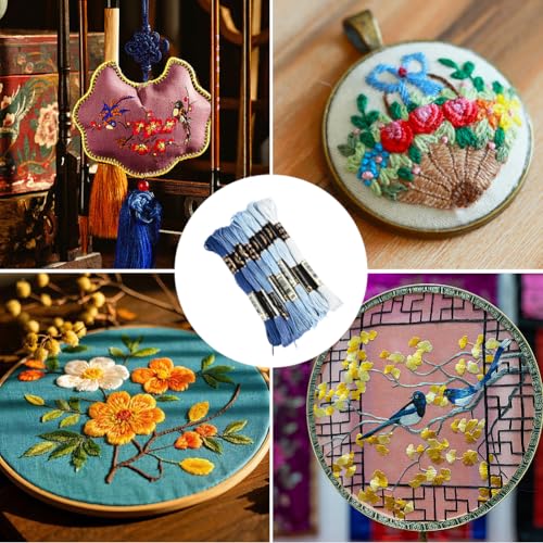 Image of 8 Skeins 6 Strands Blue Cross Stitch Thread Variegated Gradient Embroidery Floss Polyester Friendship Bracelet String Yarn Threads Bulk for Hand Sewing Bracelets Making Needlecraft Crochet