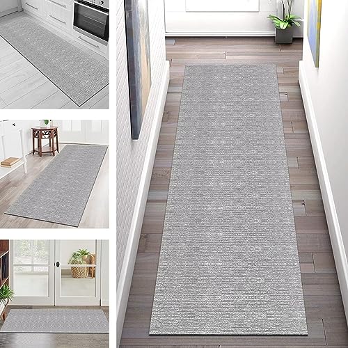 Tapis de couloir antidérapant gris blanc 110 x 450 cm lavable grand paillasson