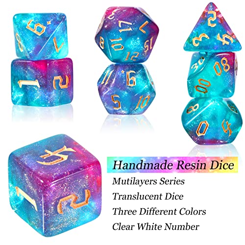 Image of Resin Dice Set Translucent Colors Polyhedral Dice with Dice Box and Organza Bag D6 Dice Set Giant D20 Dice for Dragons Role Play Games and Table Games