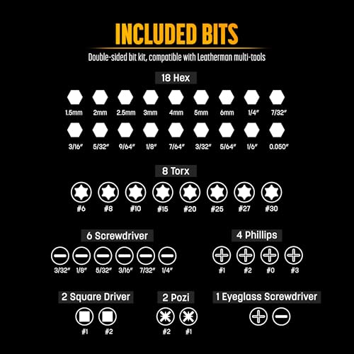Image of Galvanox 22PC Accessories Set, Compatible with Leatherman Multi-Tools [59HRC] Hardened Double-Sided 21 Piece Bit Kit with Flat-End Ratchet Driver and Sheath Holder (Black)