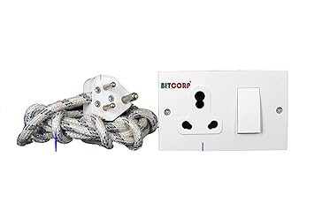 Bitcorp 6A 16A 20A Heavy Duty International Extension Board 1 Socket 1 Switch (2500W) Surge Protector with 2 Meter Long Wire Cable for Ac, Refrigerator, Washing Machine, Microwave & Large Appliances