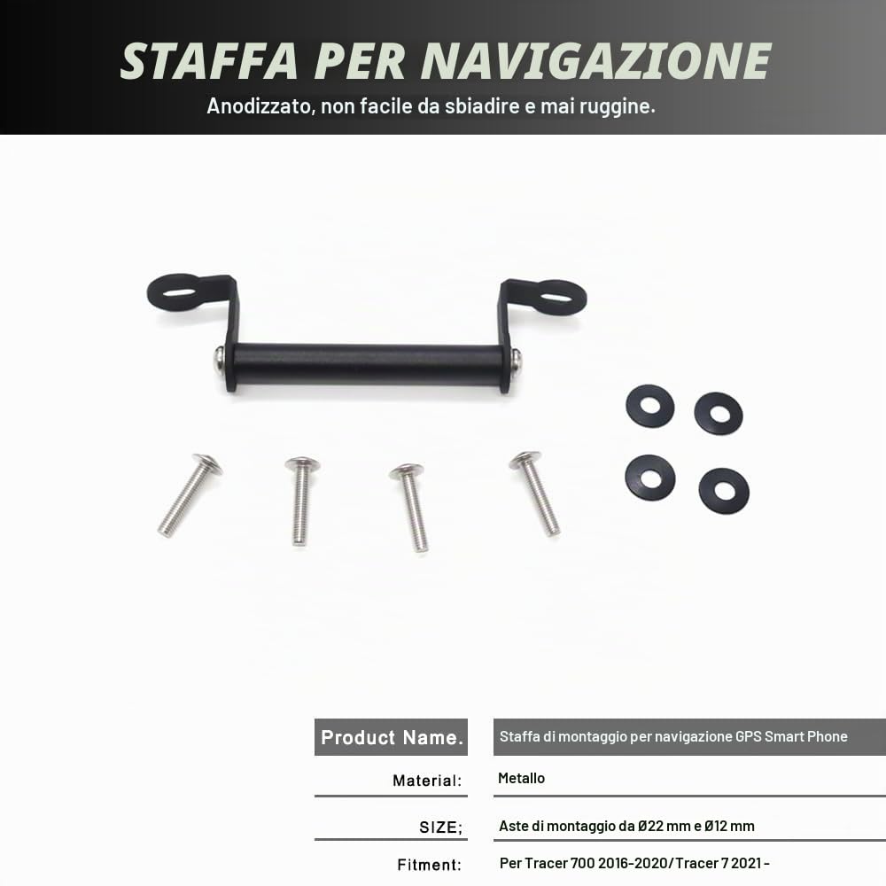 Generico Supporto per telefono per moto Supporto per moto Supporto per navigazione GPS anteriore di ricambio per MT07 Tracer700 2016-2020 Tracer 7 2021- (12/22 mm)