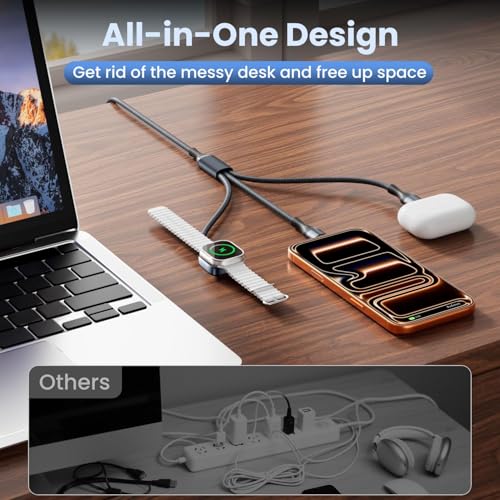 Image of Multi Charger Cable for iWatch Charger, 3-in-2 USB A /C Cord 6FT for iPhone | Travel Essentials Braided Multi Charging Cord, for iPhone 17-11, Watch Series 11-1 /Ultra /SE, and Type-C /IP Port /car /home