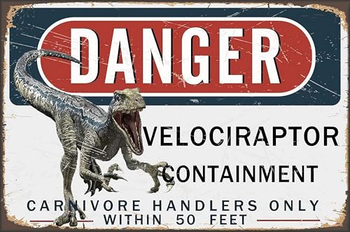 Zeasdacu Danger Velociraptor Containment Restricted Zone Tin Sign 8x12 Inch