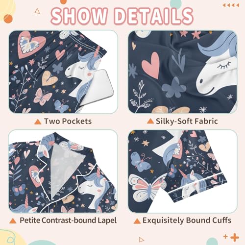 senya Unicorn Heads Hearts D Satin Summer Pajama Sets Silk Short Sleeve Button Down Sleepwear3