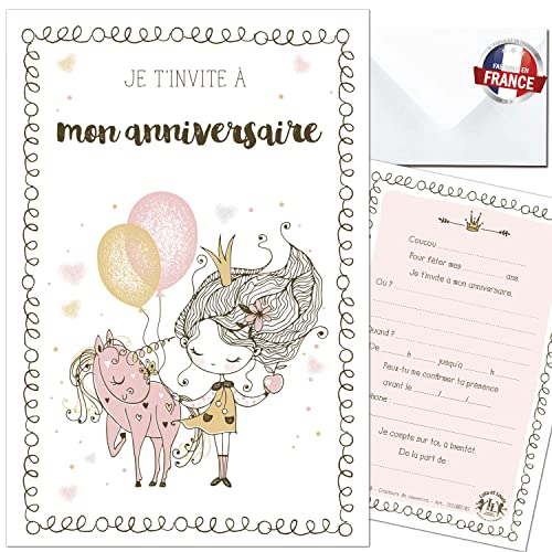 Lola et Louis (L&L) 10 cartes invitation anniversaire fille en Français • 10 enveloppes •...