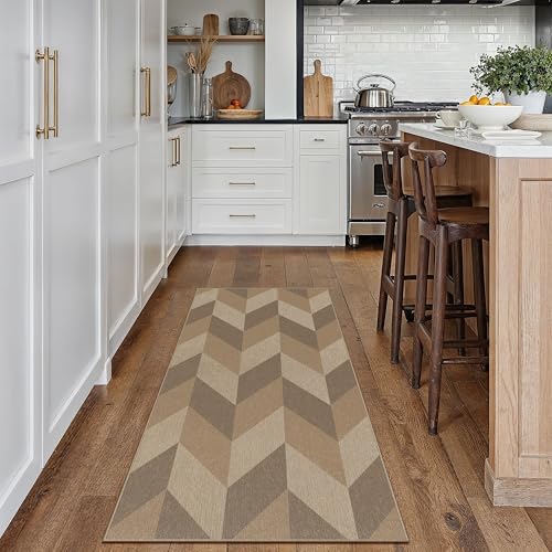 WondRg Easy Jute 2x6 Area Rug Washable Brown Neutral Checkered Indoor Outdoor Runner for Patio Lightweight Non Slip No Sheding Carpet Entryway Farmhouse Bedroom Backyard Porch Kitchen 2'x6'