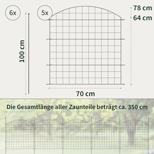 VERDOBA Teichzaun Gartenzaun Komplettset - Metall 5 Zaunelemente - für den Garten, Gitterzaun Set Oberbogen für Hunde (5x Oberbogen, Anthrazit - RAL 7016)