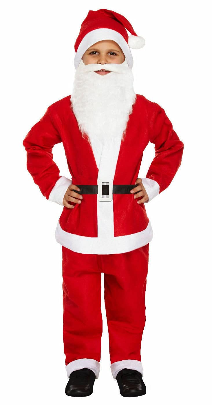LUXE DIVA Boys Santa Claus Suit Red Costume, Children Kids Father Christmas  Outfit Fancy Dress Hat Beard Jacket Trousers Belt, 5PC Set