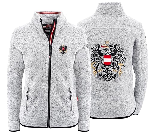 Hoamatkult Österreich Kultjacke ohne Kapuze Damen - das Original - Österreich Adler Strickfleece Jacke - Jacke mit Österreich Adler Stick (X-Large, Grau)