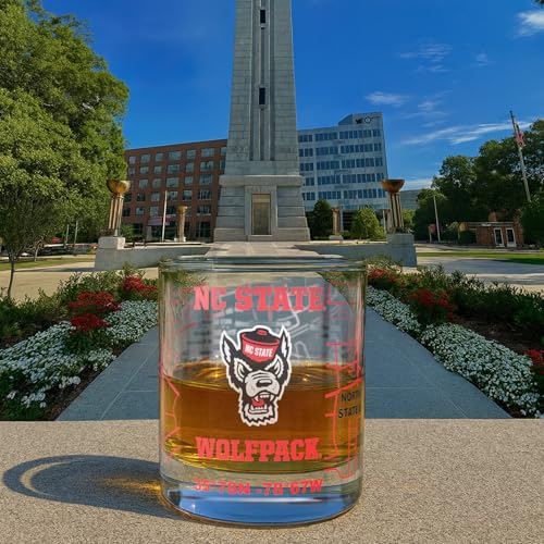 Image of Greenline Goods - North Carolina State University Wolfpack College Whiskey Glasses (Set of 2), 10 oz - Full-Color Logo + Campus Map