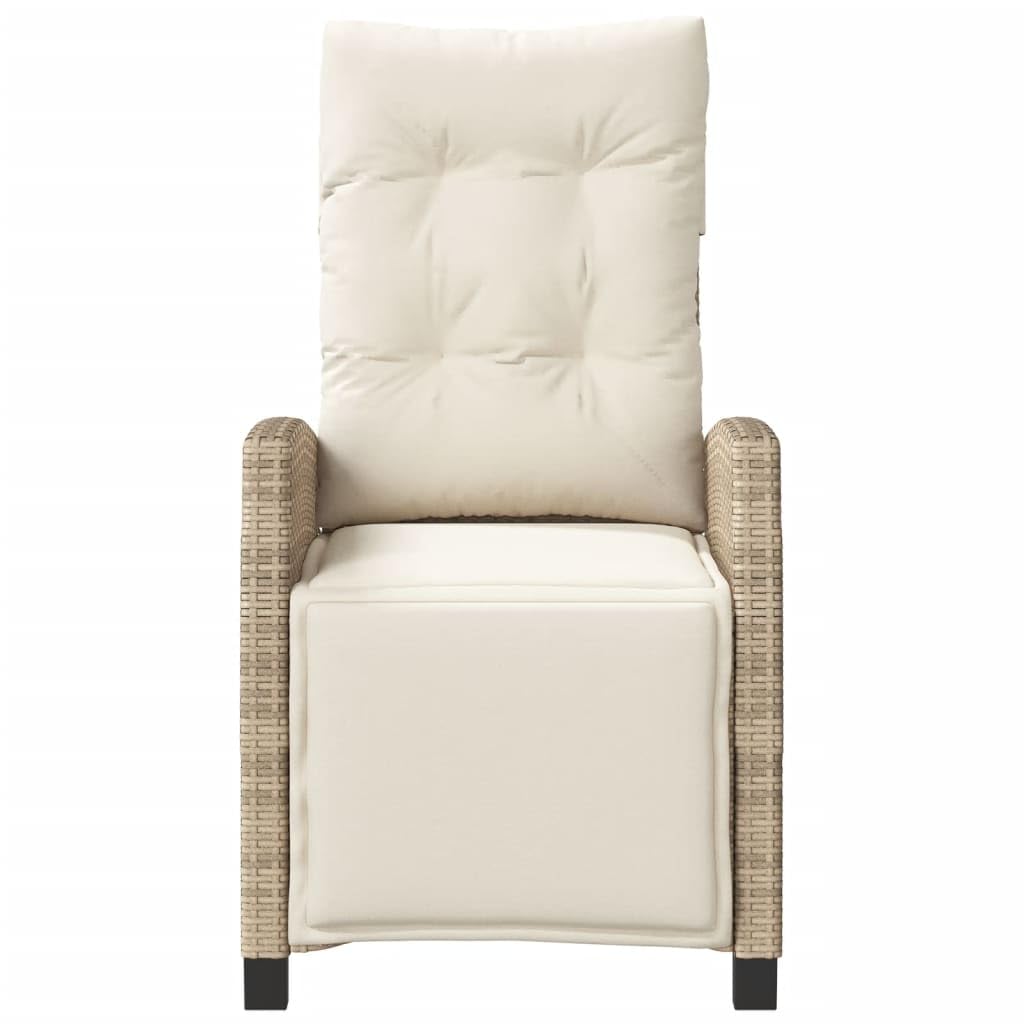 Poltrona reclinabile da giardino con poggiapiedi rattan PE beige Sedie esterne resistenti alle intemperie, poltrone per terrazze beige con poggiapiedi