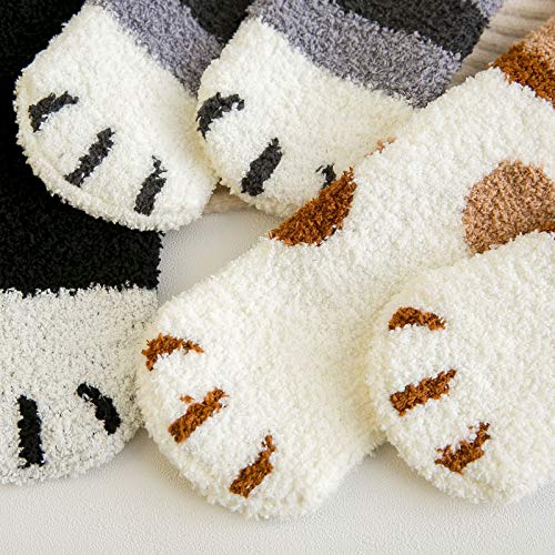 ELFJOY Women Girls Cute Kitty Cat Paws Slipper Socks with Grippers - Fuzzy Anti-Skid Socks(5 Pairs)3