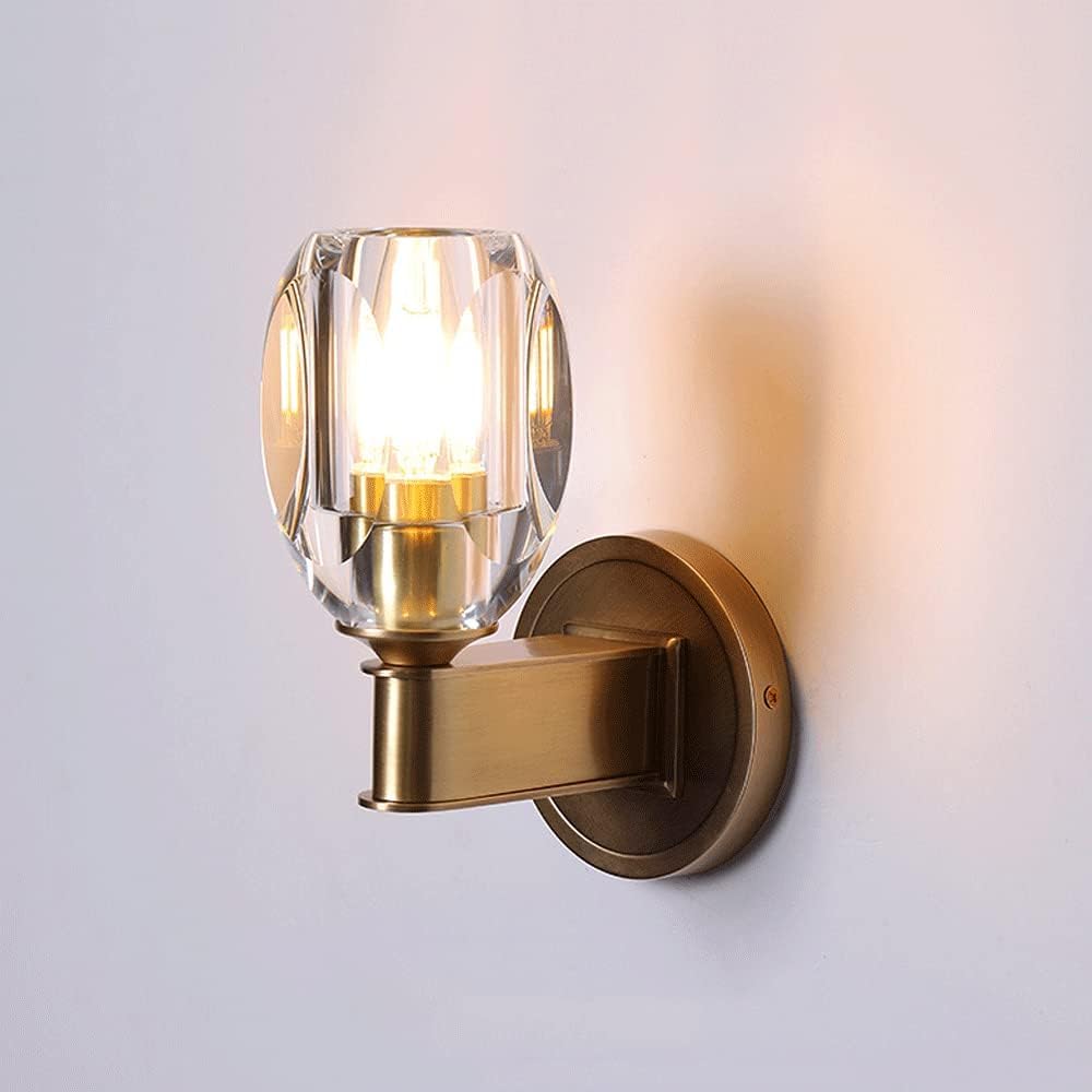 VDOQTLJT Brass Wall Light Bedside Clear Glass Shade Flush Mount Lamp Vanity Mirror Copper Sconce Hallway Lamps Modern