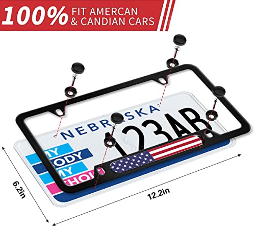 2 Pieces For American Flag Thin Red Line License Plate Frames Covers With Zinc Alloy Logo Anti-Theft Screws,4 Hole Narrow Side Design Does Not Block The Firefighter License Plate #TOP1