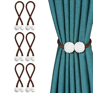 FURNISHINGKART 6 Pcs Window Curtain Tiebacks Clips Strong Magnetic Pearl Tie Band Home Office Decorative Drapes Weave Holdbacks Holders (Dark Brown)