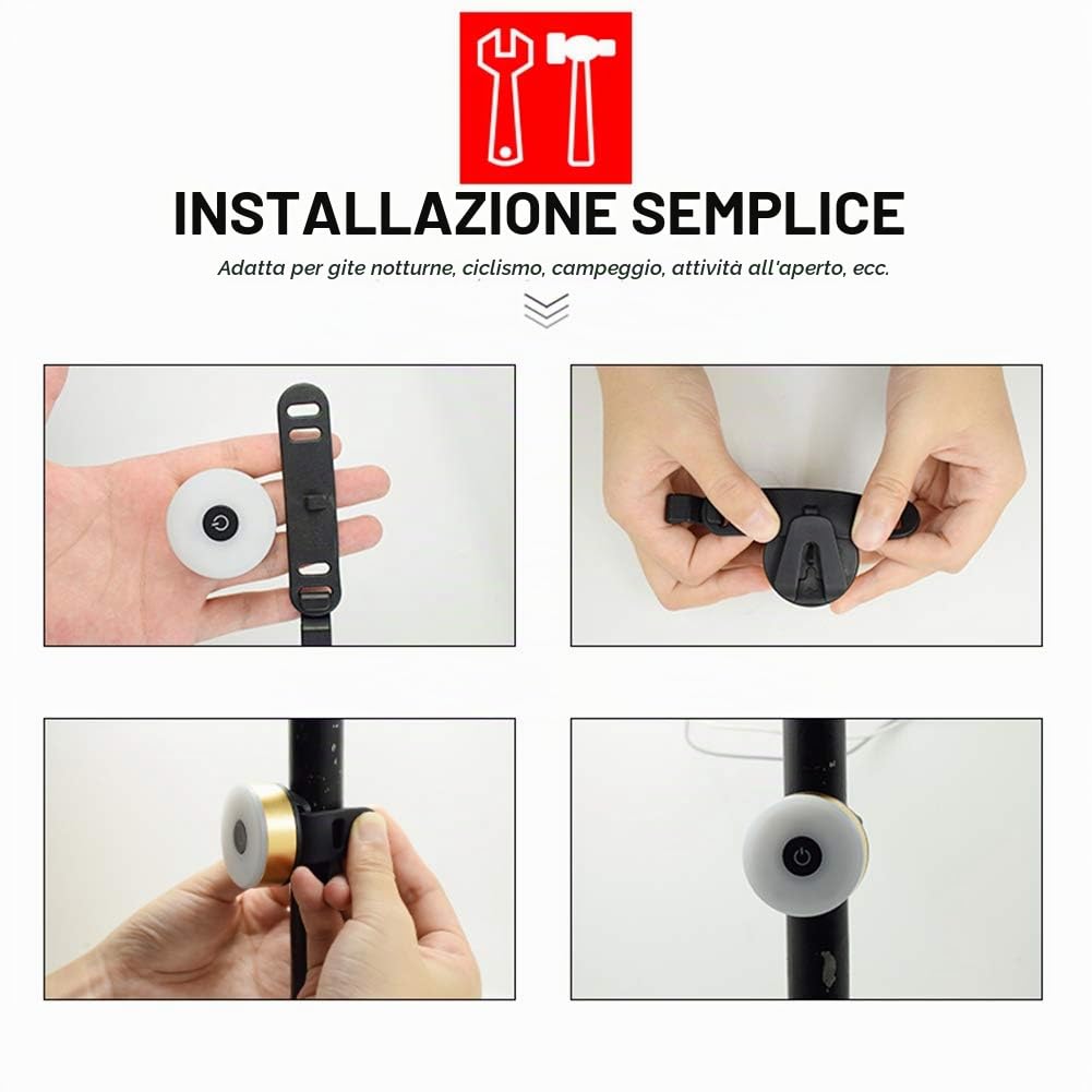 WASAGA Luce Posteriore per Bicicletta, LED USB Ricaricabile Impermeabile Avvertimento 5 modalità Luce Posteriore