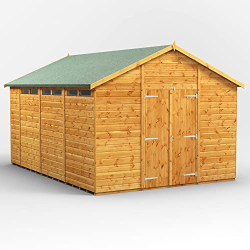 Powersheds High Grade Premium Apex Wooden Security Shed with Double Door, PVC Window sills, made from 12mm extra thick Timber & Toughened Glass