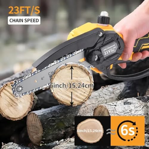 Image of Mini Chainsaw Cordless 6 Inch Cutting Area Wide Heavy Duty Battery Powered Hand Saw gardens farms pastures Wood Working Tool Like Logging Cutting Pruning with Multicolor
