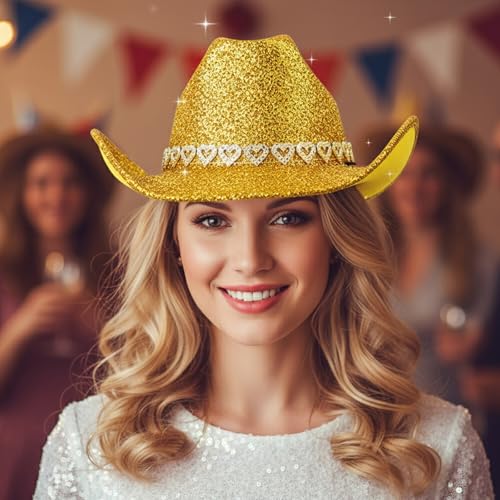 Sombrero de vaquera con brillos y rhinestones para adultos miniatura 3
