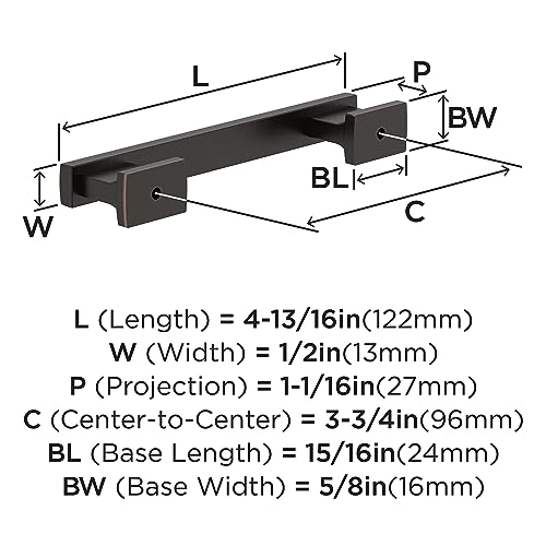 Image of Amerock 10 Pack 3-3 /4 inch Triomphe Oil-Rubbed Bronze Drawer Pull | 3-3 /4 inch (96mm) Center-to-Center Mounting Distance and 4-13 /16 inches Overall Length, Durable Zinc Cabinet Hardware