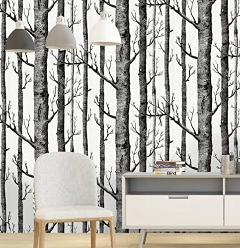 ANNA CREATIONS Self Adhesive Botanical Wallpaper Waterproof Vinyl Stickers Wooden Door Wardrobe Desktop PVC Wall Papers - 18''x 120'' inch (Birch Trees)