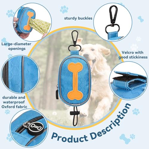 Image of Dog Poop Bag Holder with Stylish Fashion Print - Poo Bag Dispenser and Carrier for Leash Attachment,Blue Bone,Medium