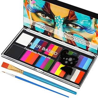 LOPHE Face Body Painting Kit, 26 Colors Rainbow Body Paint for Kids Adults, Safe & Non-Toxic Water Based Split Cake Face Paint Palette with 2 Brushes, Party Makeup Set for Halloween Christmas Cosplay