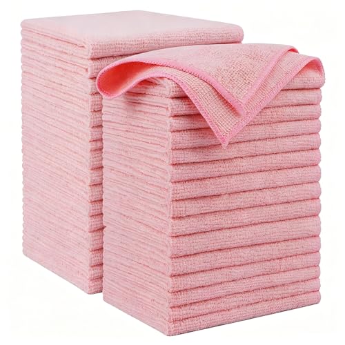 Image of AIDEA Microfiber Cleaning Cloth Pink 50PK, Microfiber Towels for Cars, Premium Car Cloths, Dusting Cloth Lint Free Cleaning Rags for SUVs, House, Kitchen, Window, Workshops,12x12 inch