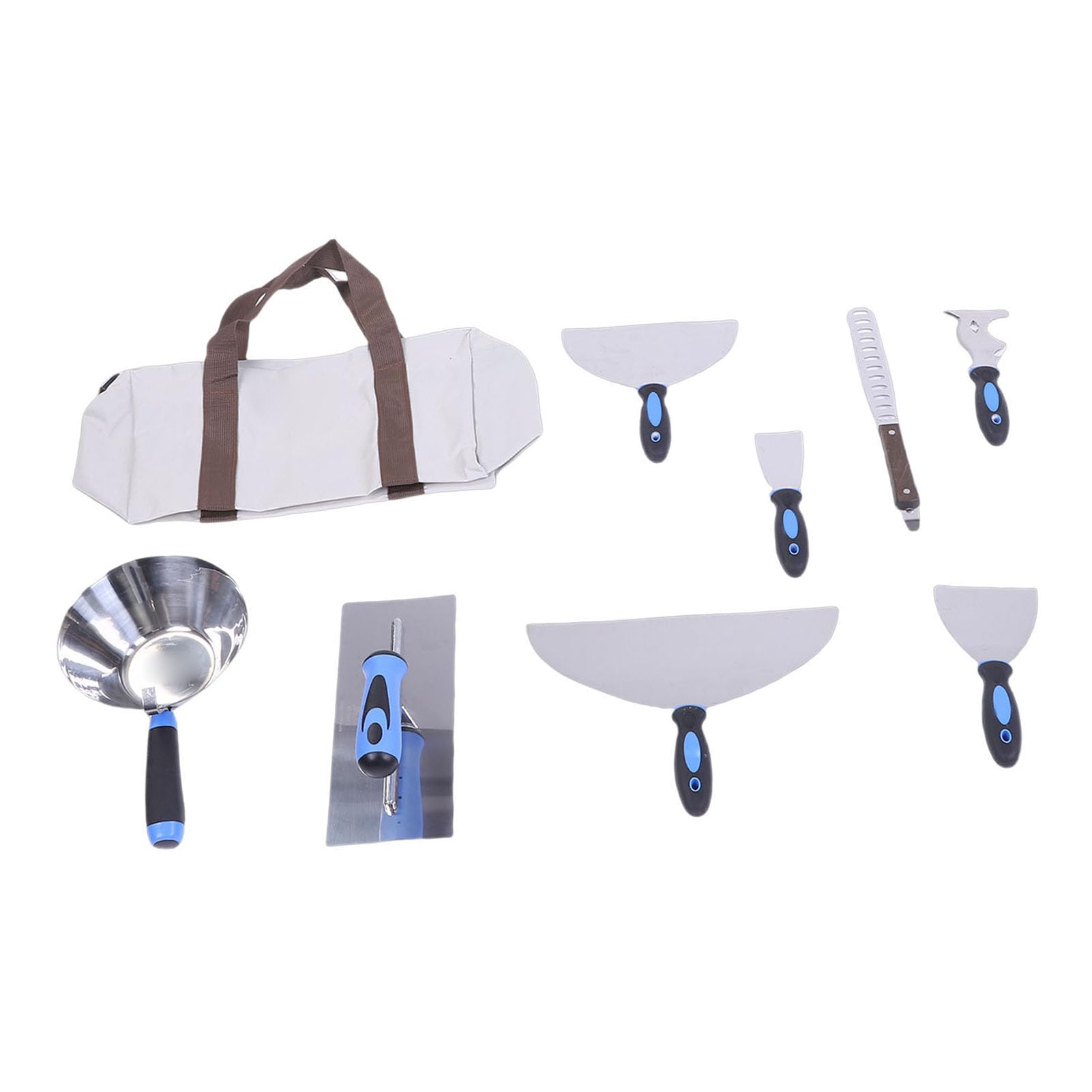 FILFEEL Juego de Herramientas de Acabado profesional: Raspador de Masilla de Acero Inoxidable Inoxidable de 12 Piezas, Paleta y Kit de Bandeja de Barro Redonda con Asas Ergonómicas y Bolsa de