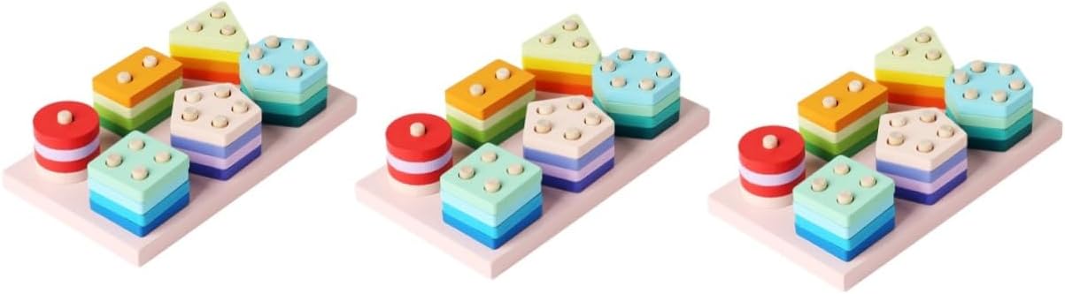 Vaguelly 3 Sets Set of Pillars Matching Building Blocks Educational Toys Shape Sorter Toys Color Recognition Toy Toys for Boys Color Recognition Stacker Sports Toys Wood