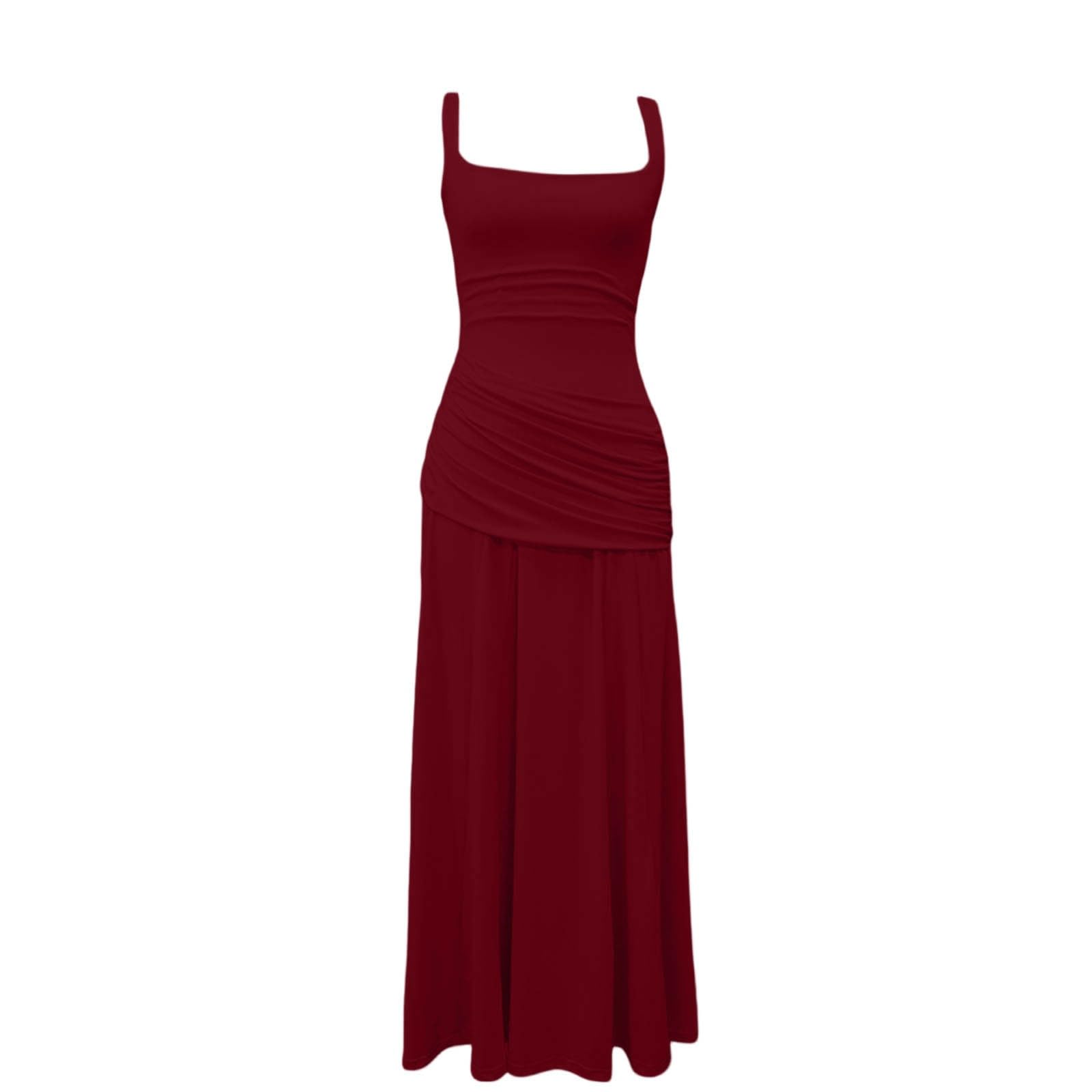Elegante Vestido Formal de Corte A, Liso, sin Mangas y con Cintura Ajustada, para Fiestas de Noche.
