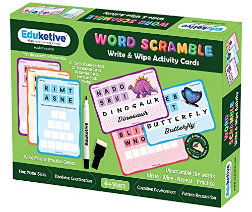 Image of Word Scramble Write & Wipe Reusable Activity 3-9 yrs Writing Practice Preschool Learning Educational Game with Exercise Book