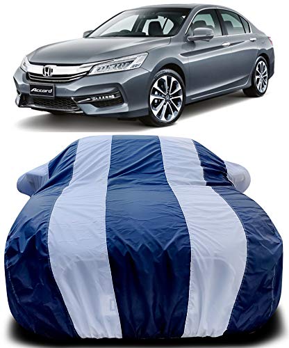 Image of PURPLEHEART Car Body Cover Compatible with Honda Accord Mirror Pocket Triple Stitched Bottom Elastic Water Resistant UV Protection & Dustproof Car Cover-Blue & White