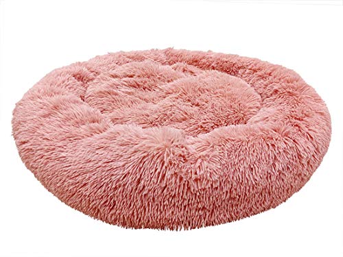 ping bu Deluxe Antistress Hundebett Sofa Waschbar Rundes Plüsch Hundekissen in Doughnut-Form, Orthopädisches Kissen Flauschig für Große und Extra Große Hunde (50cm,Pulver)