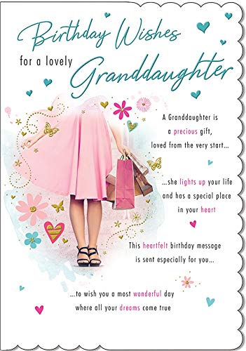 Piccadilly Greetings Traditional Birthday Card Granddaughter - 9 x 6 inches red|blue|brown|grey|pink