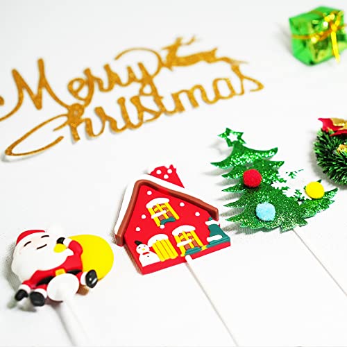 Christmas Cake Topper, HCSSZ 10PCS Merry Xmas Cupcake Decorations with Christmas Tree, Santa, Snowman,Reindeer, Candy - Image 4