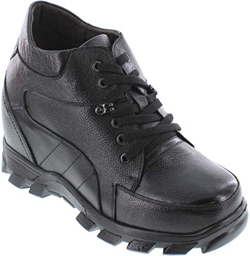 Image of Calden Men's Invisible Height Increasing Elevator Shoes - Black Pebble Grain Leather Lace-up Boots - K107216 - Size 12 D(M) US - 5.2 Inches Taller